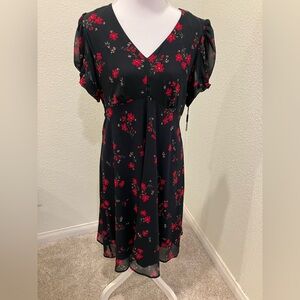Calvin Klein Black Dress with Red Floral Design